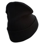 US Marine Corps Logo Embroidered 12 Inch Solid Knit Cuff Long Beanie Made in USA - Black OSFM