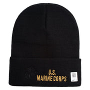 US Marine Corps Logo Embroidered 12 Inch Solid Knit Cuff Long Beanie Made in USA - Black OSFM