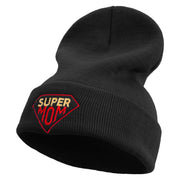 Super Mother With Diamond Embroidered 12 Inch Long Knitted Beanie - Black OSFM