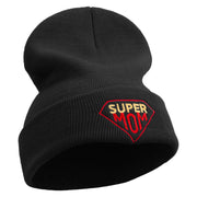 Super Mother With Diamond Embroidered 12 Inch Long Knitted Beanie - Black OSFM