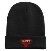 Super Mother With Diamond Embroidered 12 Inch Long Knitted Beanie - Black OSFM