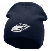 Speeding Car Embroidered 8 inch Acrylic Short Blank Beanie - Navy OSFM