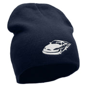 Speeding Car Embroidered 8 inch Acrylic Short Blank Beanie - Navy OSFM