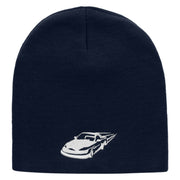 Speeding Car Embroidered 8 inch Acrylic Short Blank Beanie - Navy OSFM