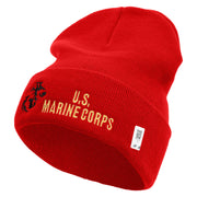 US Marine Corps Logo Embroidered 12 Inch Solid Knit Cuff Long Beanie Made in USA - Red OSFM