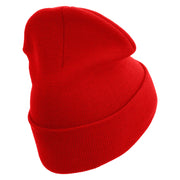 US Marine Corps Logo Embroidered 12 Inch Solid Knit Cuff Long Beanie Made in USA - Red OSFM