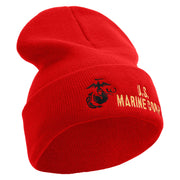 US Marine Corps Logo Embroidered 12 Inch Solid Knit Cuff Long Beanie Made in USA - Red OSFM