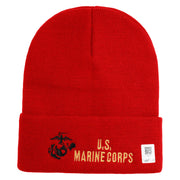 US Marine Corps Logo Embroidered 12 Inch Solid Knit Cuff Long Beanie Made in USA - Red OSFM