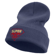 Super Mother With Diamond Embroidered 12 Inch Long Knitted Beanie - Navy OSFM