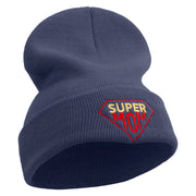 Super Mother With Diamond Embroidered 12 Inch Long Knitted Beanie - Navy OSFM