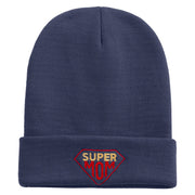 Super Mother With Diamond Embroidered 12 Inch Long Knitted Beanie - Navy OSFM