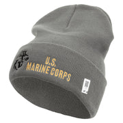 US Marine Corps Logo Embroidered 12 Inch Solid Knit Cuff Long Beanie Made in USA - Dk-Ash OSFM