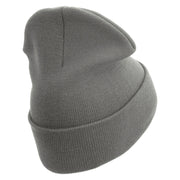US Marine Corps Logo Embroidered 12 Inch Solid Knit Cuff Long Beanie Made in USA - Dk-Ash OSFM