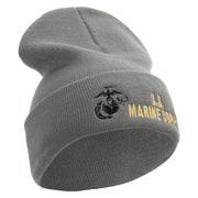 US Marine Corps Logo Embroidered 12 Inch Solid Knit Cuff Long Beanie Made in USA - Dk-Ash OSFM