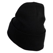 Christmas Snowflakes Rhinestud Iron on Glue Patched 12 Inch Long Knitted Beanie - Black OSFM