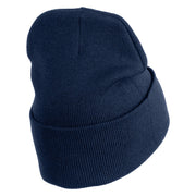 Christmas Snowflakes Rhinestud Iron on Glue Patched 12 Inch Long Knitted Beanie - Navy OSFM