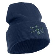 Christmas Snowflakes Rhinestud Iron on Glue Patched 12 Inch Long Knitted Beanie - Navy OSFM