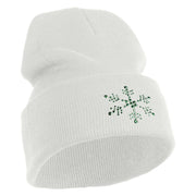 Christmas Snowflakes Rhinestud Iron on Glue Patched 12 Inch Long Knitted Beanie - White OSFM