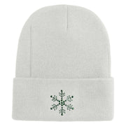 Christmas Snowflakes Rhinestud Iron on Glue Patched 12 Inch Long Knitted Beanie - White OSFM
