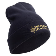 Military Intelligence Embroidered 12 Inch Long Knitted Beanie - Black OSFM