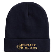 Military Intelligence Embroidered 12 Inch Long Knitted Beanie - Black OSFM