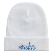 Linear Toronto Skyline Embroidered 12 Inch Long Knitted Beanie - White OSFM