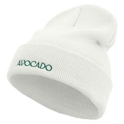 Avocado Embroidered 12 inch Long Knitted Beanie - White OSFM