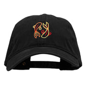 Dual Koi Embroidered Washed Cotton Brass Buckle Cap