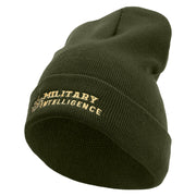 Military Intelligence Embroidered 12 Inch Long Knitted Beanie - Olive OSFM