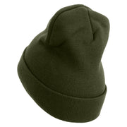 Military Intelligence Embroidered 12 Inch Long Knitted Beanie - Olive OSFM