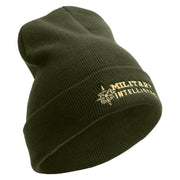 Military Intelligence Embroidered 12 Inch Long Knitted Beanie - Olive OSFM