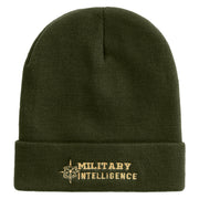 Military Intelligence Embroidered 12 Inch Long Knitted Beanie - Olive OSFM