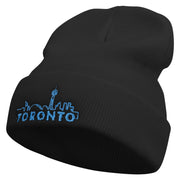 Linear Toronto Skyline Embroidered 12 Inch Long Knitted Beanie - Black OSFM