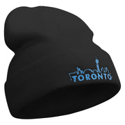 Linear Toronto Skyline Embroidered 12 Inch Long Knitted Beanie - Black OSFM