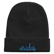 Linear Toronto Skyline Embroidered 12 Inch Long Knitted Beanie - Black OSFM