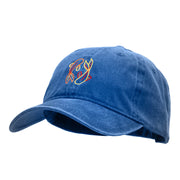 Dual Koi Embroidered Washed Cotton Brass Buckle Cap