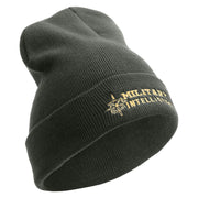 Military Intelligence Embroidered 12 Inch Long Knitted Beanie - Dk-Grey OSFM