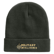 Military Intelligence Embroidered 12 Inch Long Knitted Beanie - Dk-Grey OSFM