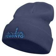 Linear Toronto Skyline Embroidered 12 Inch Long Knitted Beanie - Navy OSFM