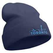 Linear Toronto Skyline Embroidered 12 Inch Long Knitted Beanie - Navy OSFM