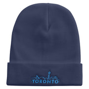 Linear Toronto Skyline Embroidered 12 Inch Long Knitted Beanie - Navy OSFM