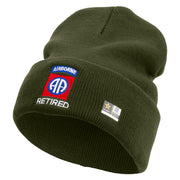 Licensed 82nd Airborne Retired Embroidered 12 Inch Long Knitted Beanie - Olive OSFM