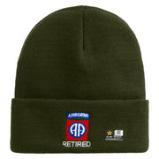 Licensed 82nd Airborne Retired Embroidered 12 Inch Long Knitted Beanie - Olive OSFM