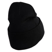 Small Blue Chiffon Daisy Floral Iron On Patched 12 Inch Long Knitted Beanie - Black OSFM