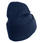 Small Blue Chiffon Daisy Floral Iron On Patched 12 Inch Long Knitted Beanie - Navy OSFM