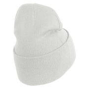 Small Blue Chiffon Daisy Floral Iron On Patched 12 Inch Long Knitted Beanie - White OSFM