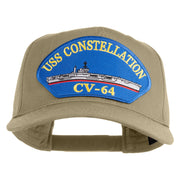 USS Constellation CV 64 Blue Patched Solid Cotton Twill 5 Panel Prostyle Snap Cap - Khaki OSFM