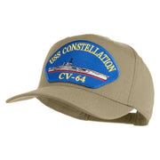 USS Constellation CV 64 Blue Patched Solid Cotton Twill 5 Panel Prostyle Snap Cap - Khaki OSFM