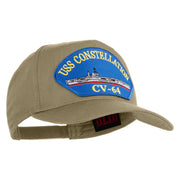 USS Constellation CV 64 Blue Patched Solid Cotton Twill 5 Panel Prostyle Snap Cap - Khaki OSFM