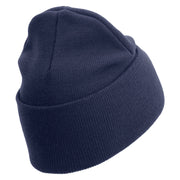 USMC Logo Embroidered 12 Inch Solid Knit Cuff Long Beanie Made in USA - Navy OSFM
